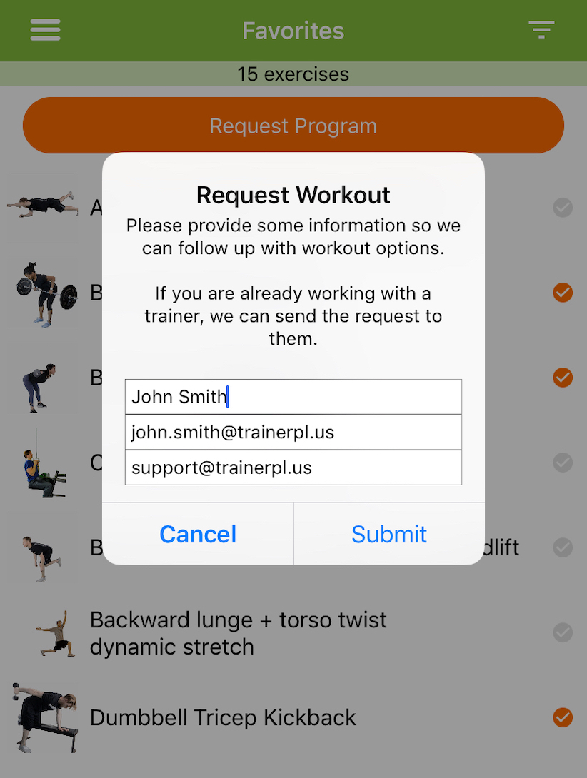 request a workout